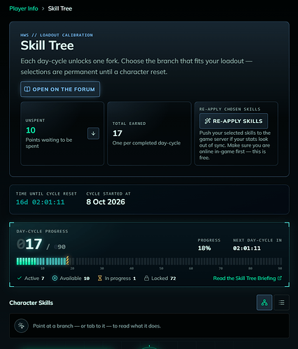 Skill Tree header with unspent and earned points
