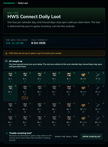 HWS Connect Daily Loot calendar