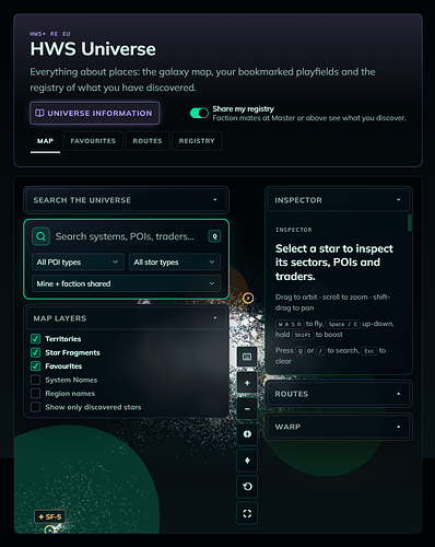 Game stars and search regions on the Universe map