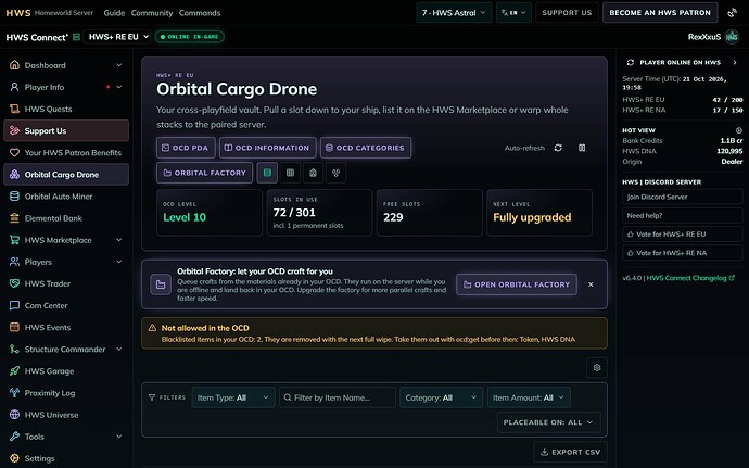 The OCD page on HWS Connect