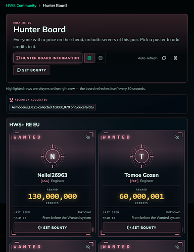 Bounty details on the Hunter Board