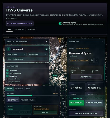 HWS Universe map with the Inspector