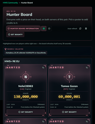 Hunter Board server tabs